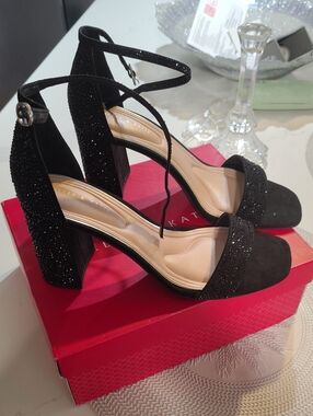 Kelly & Katie Black Ankle-Strap Block Heel Sandals